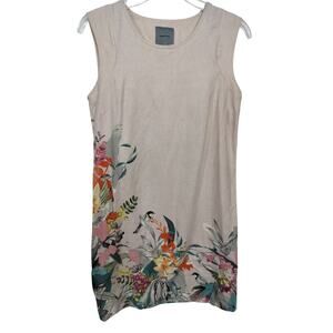 5262)NEXT pale Pink Floral Tropical Bird Print Linen Blend Shift Dress US 8/UK10